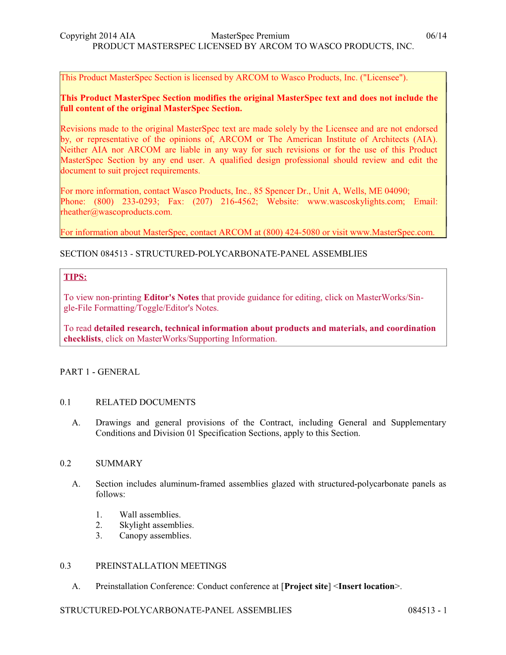 Section 084513 - Structured-Polycarbonate-Panel Assemblies