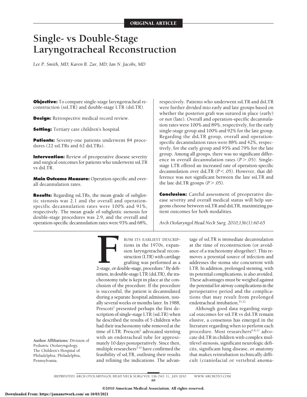 Vs Double-Stage Laryngotracheal Reconstruction