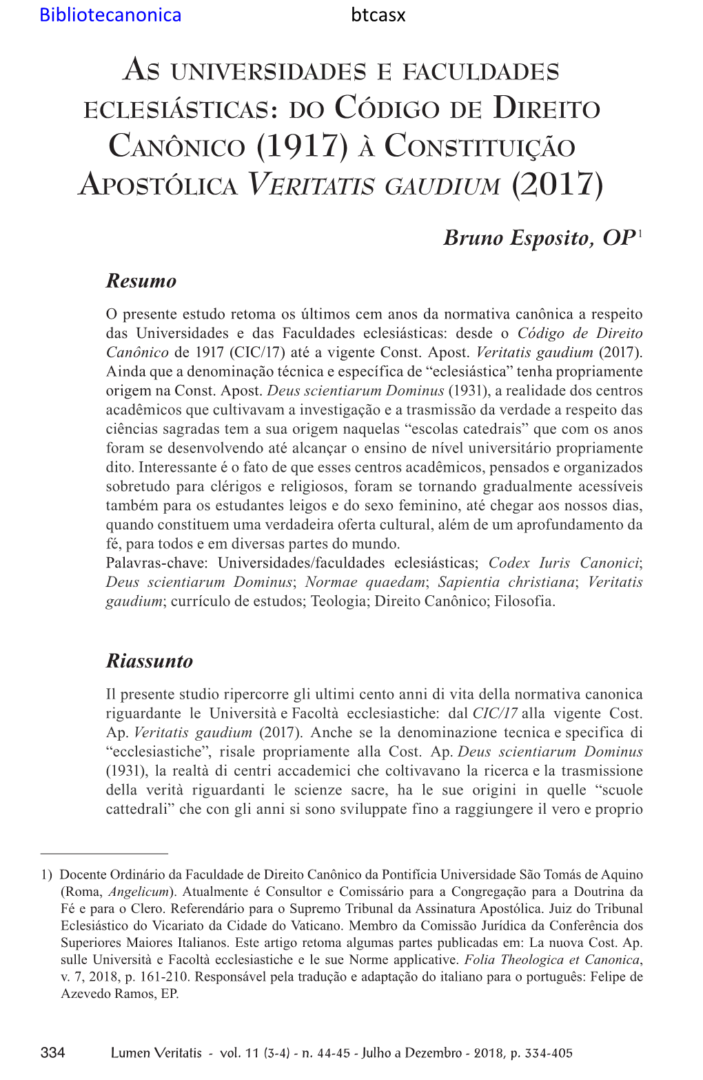 Btcasx B. Esposito, As Universidades E Faculdades Eclesiásticas