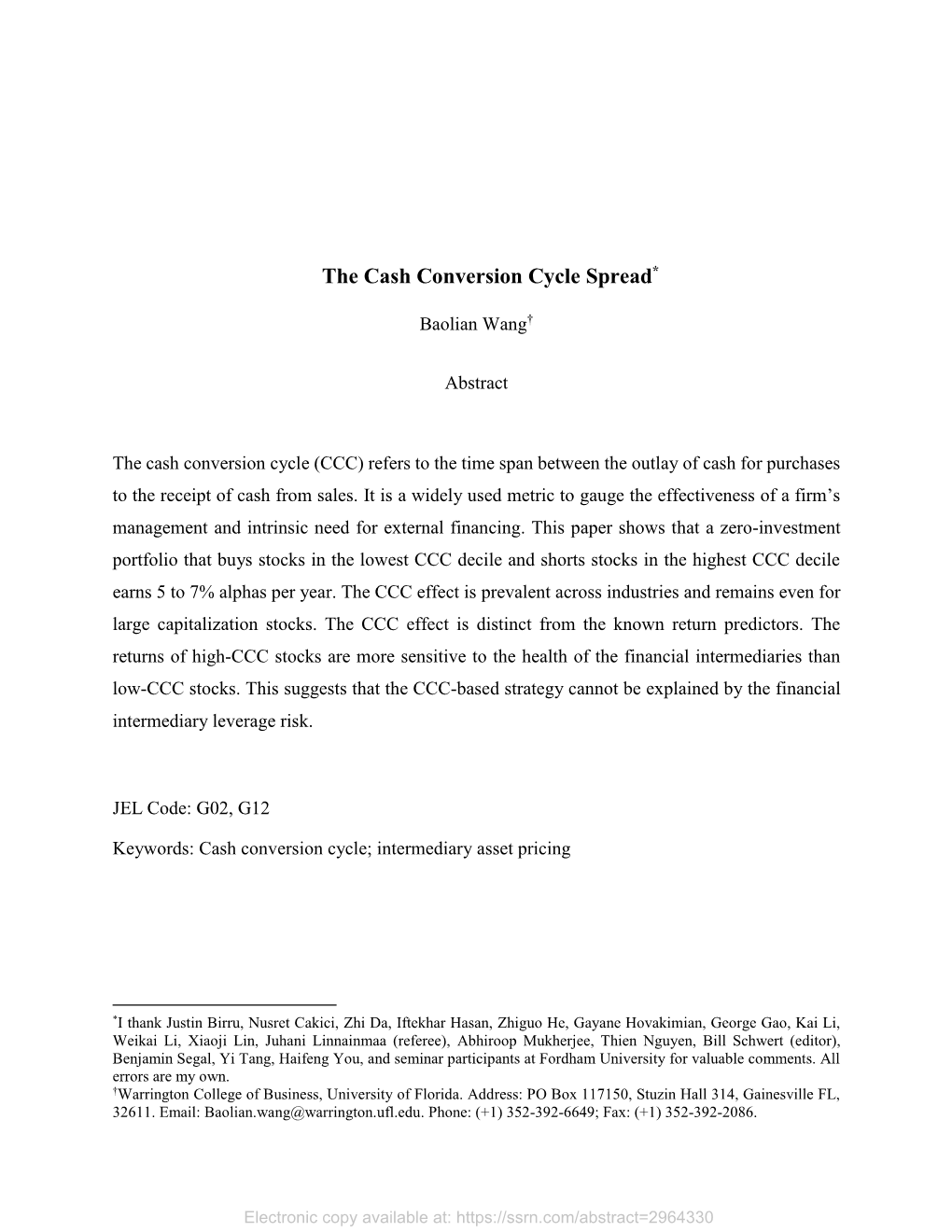 The Cash Conversion Cycle Spread*