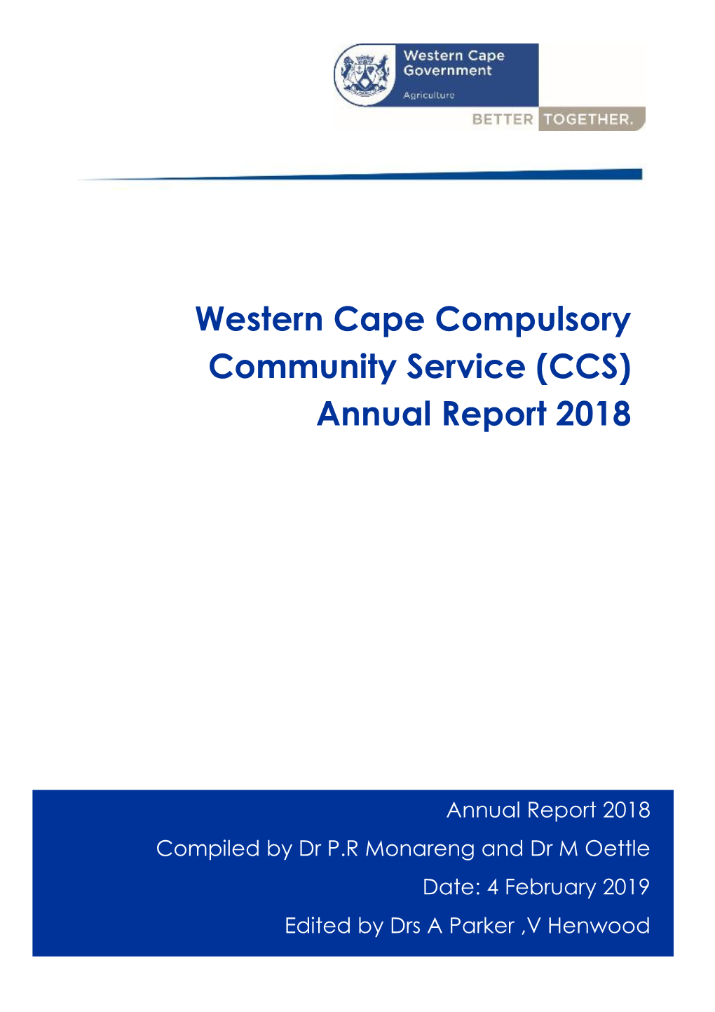 Western Cape Compulsory Community Service (CCS) Annual Report 2018