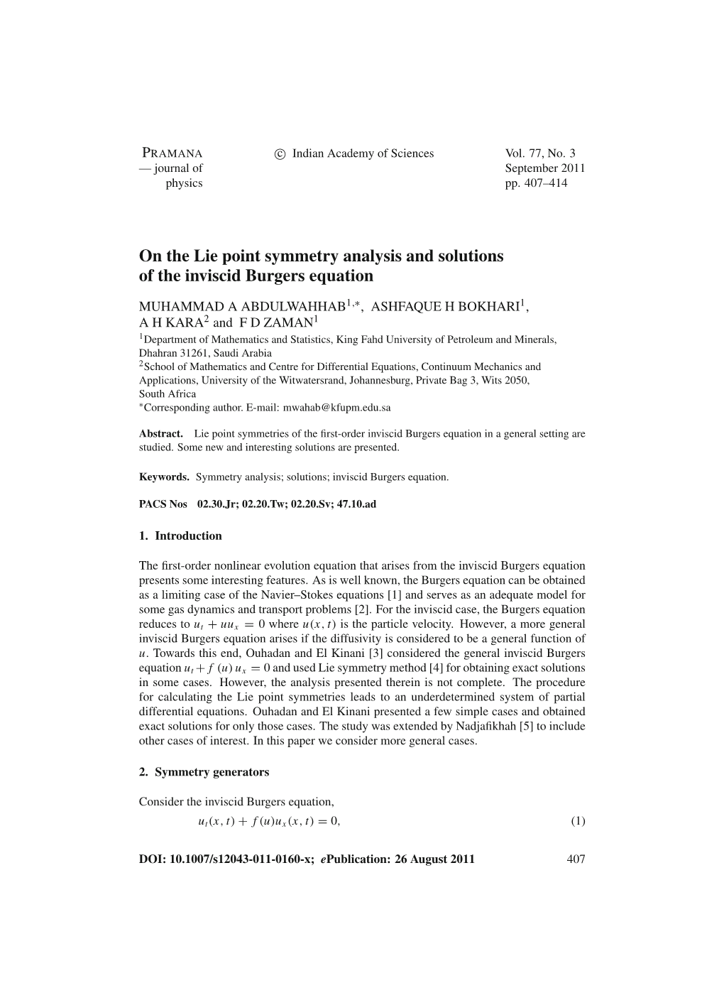 On the Lie Point Symmetry Analysis and Solutions of the Inviscid Burgers Equation