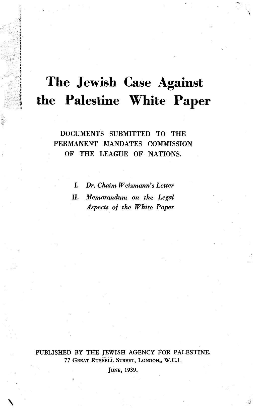 The Jewish Case Against the Palestine White Paper