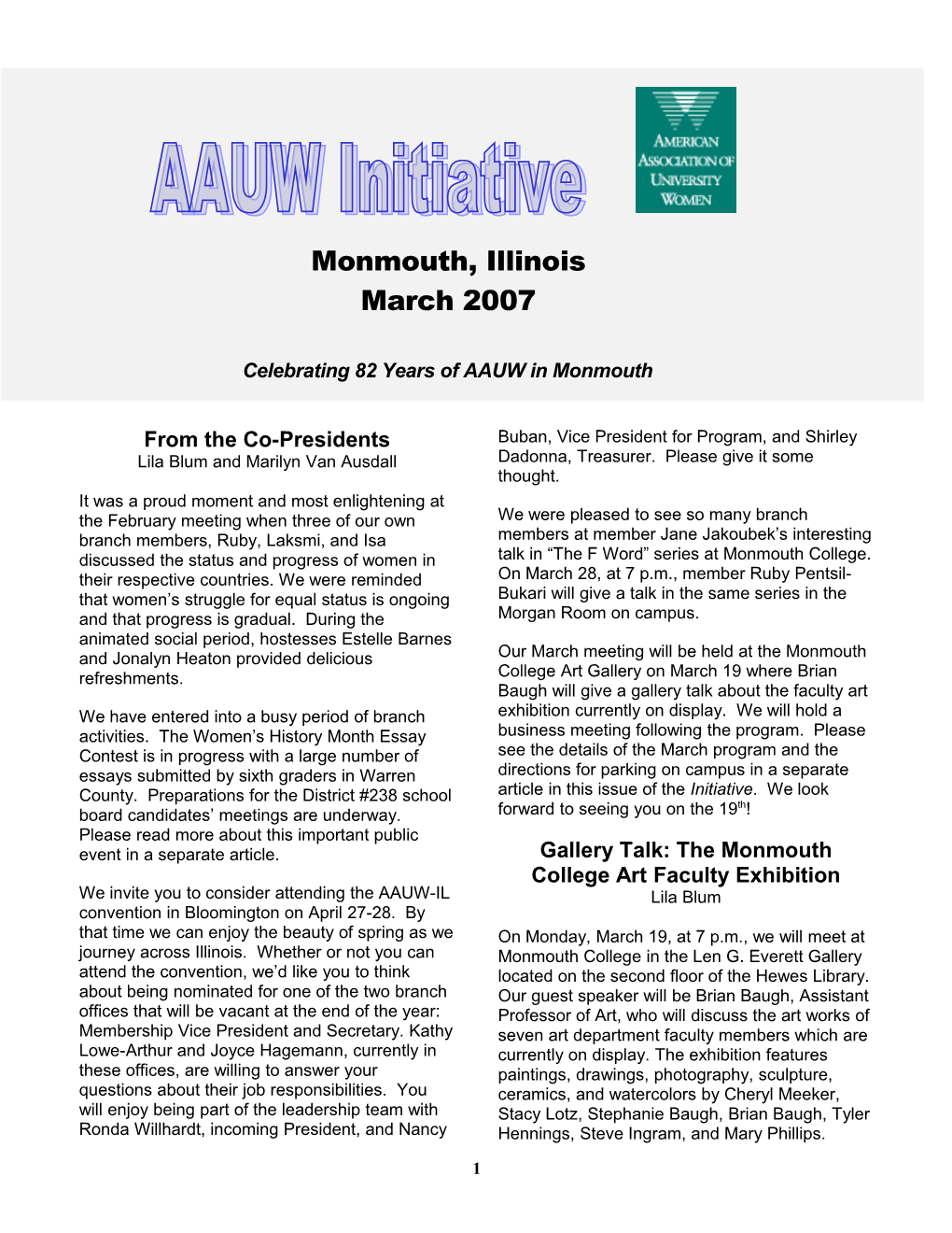 Celebrating 82 Years of AAUW in Monmouth