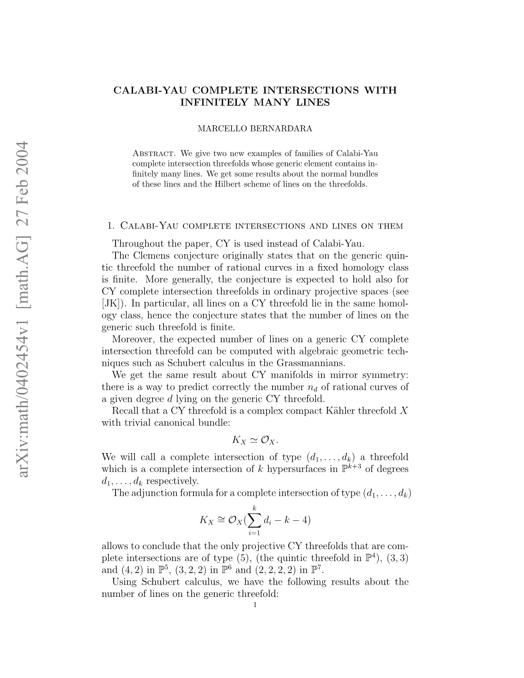 Arxiv:Math/0402454V1