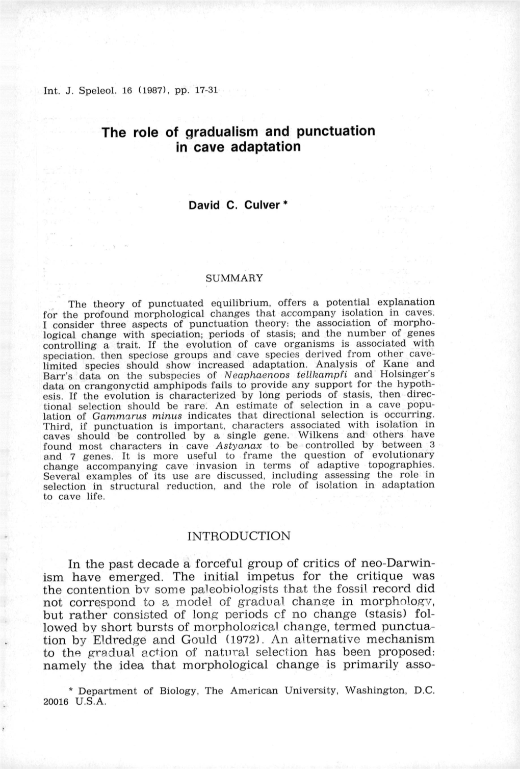 The Role of Gradualism and Punctuation in Cave Adaptation