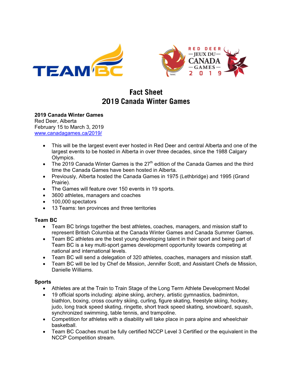 2019 Canada Winter Games Red Deer, Alberta February 15 to March 3, 2019