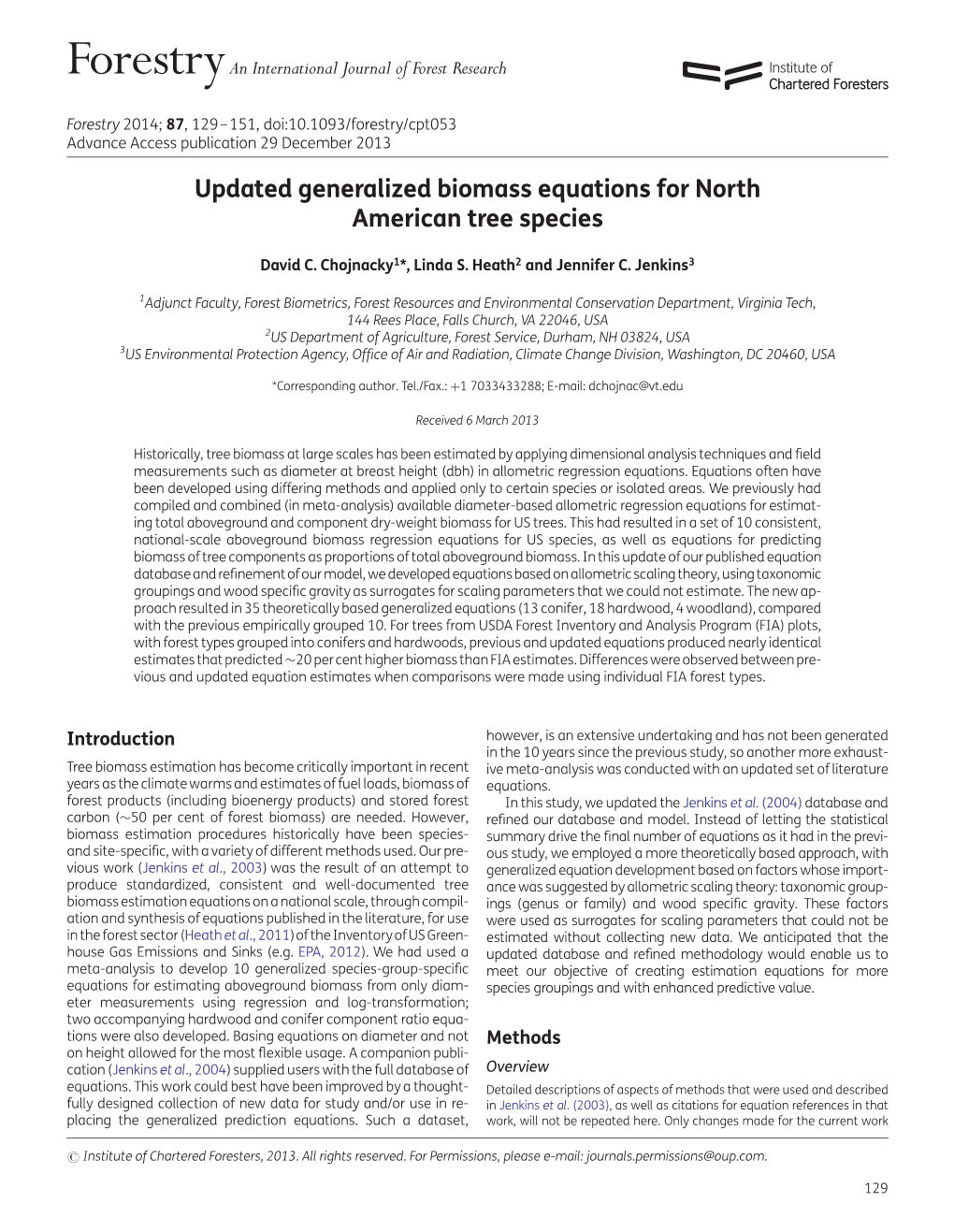 Updated Generalized Biomass Equations for North American Tree Species