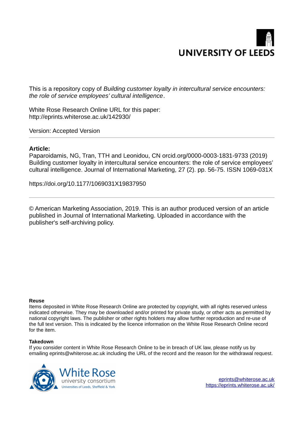 Building Customer Loyalty in Intercultural Service Encounters: the Role of Service Employees' Cultural Intelligence