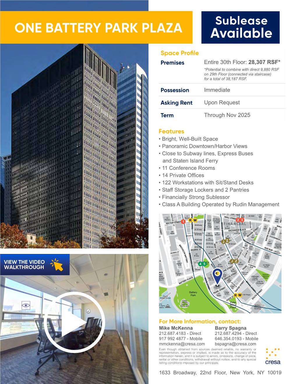 ONE BATTERY PARK PLAZA Available