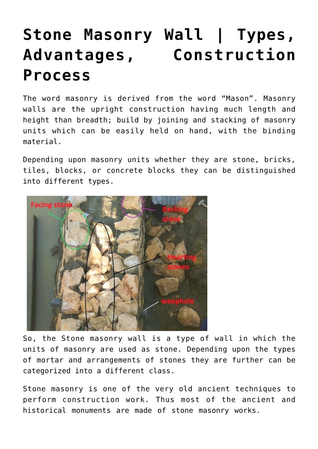 Stone Masonry Wall | Types, Advantages, Construction Process