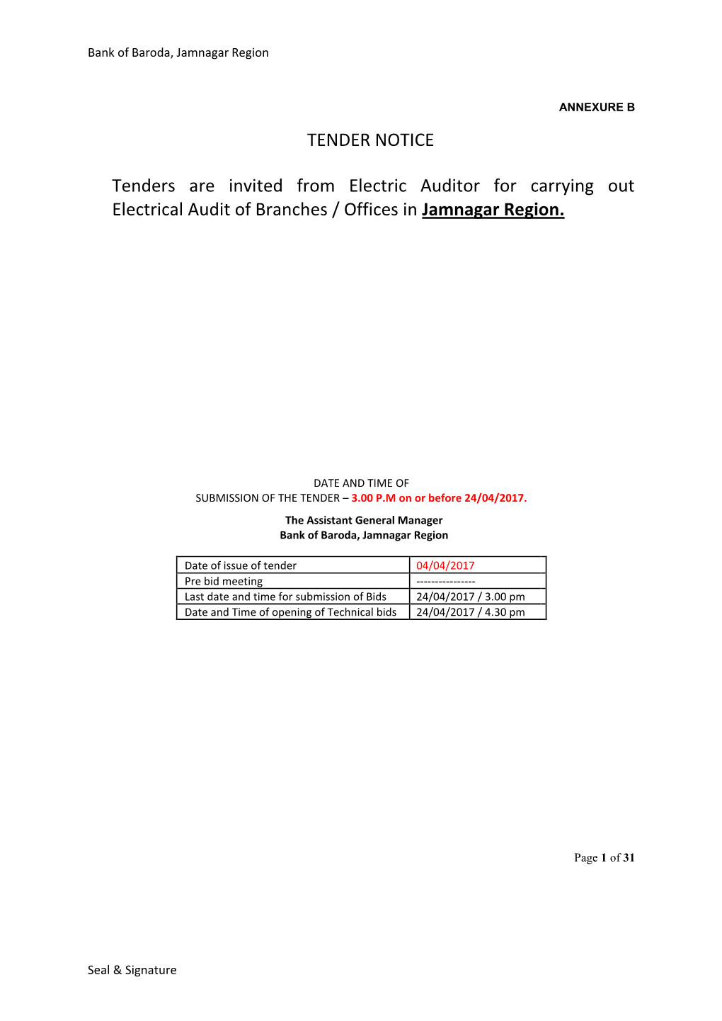 TENDER NOTICE Tenders Are Invited from Electric Auditor for Carrying Out