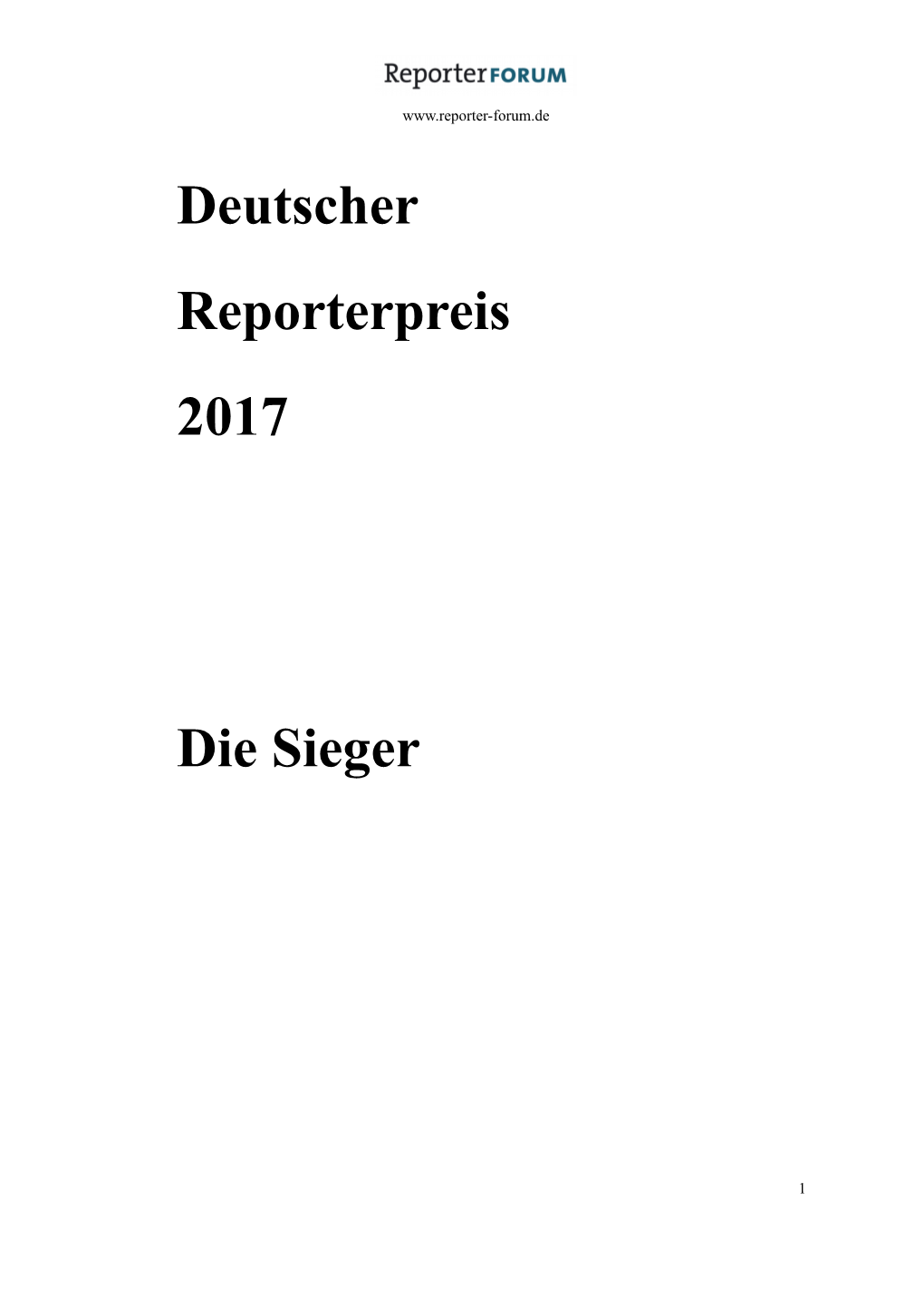 Deutscher Reporterpreis 2017 Die Sieger