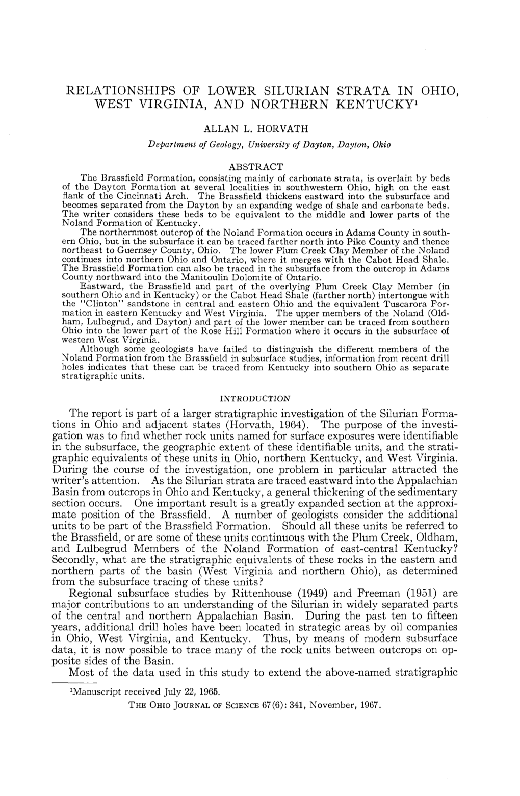 Relationships of Lower Silurian Strata in Ohio, West Virginia, and Northern Kentucky1