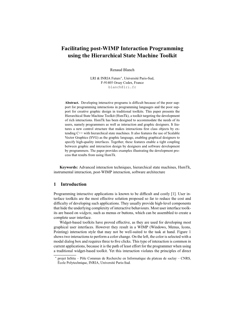 Facilitating Post-WIMP Interaction Programming Using the Hierarchical State Machine Toolkit