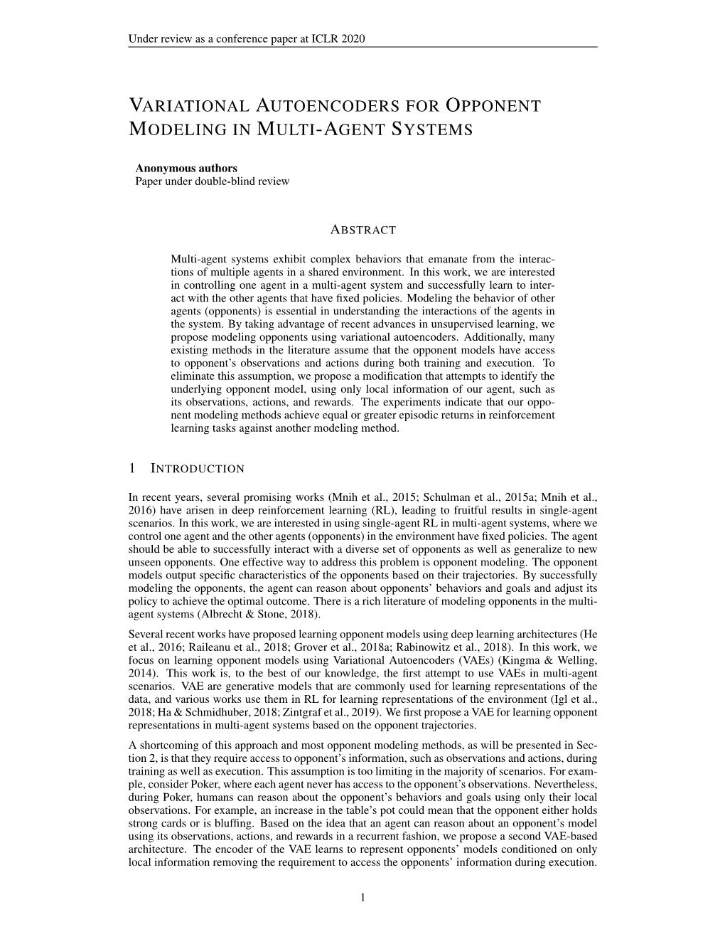 Variational Autoencoders for Opponent Modeling in Multi-Agent Systems