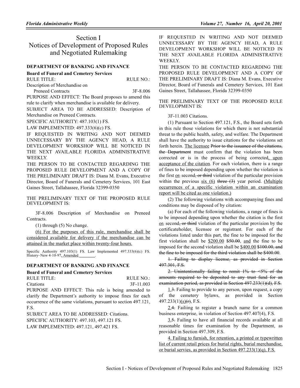 Section I Notices of Development of Proposed Rules and Negotiated