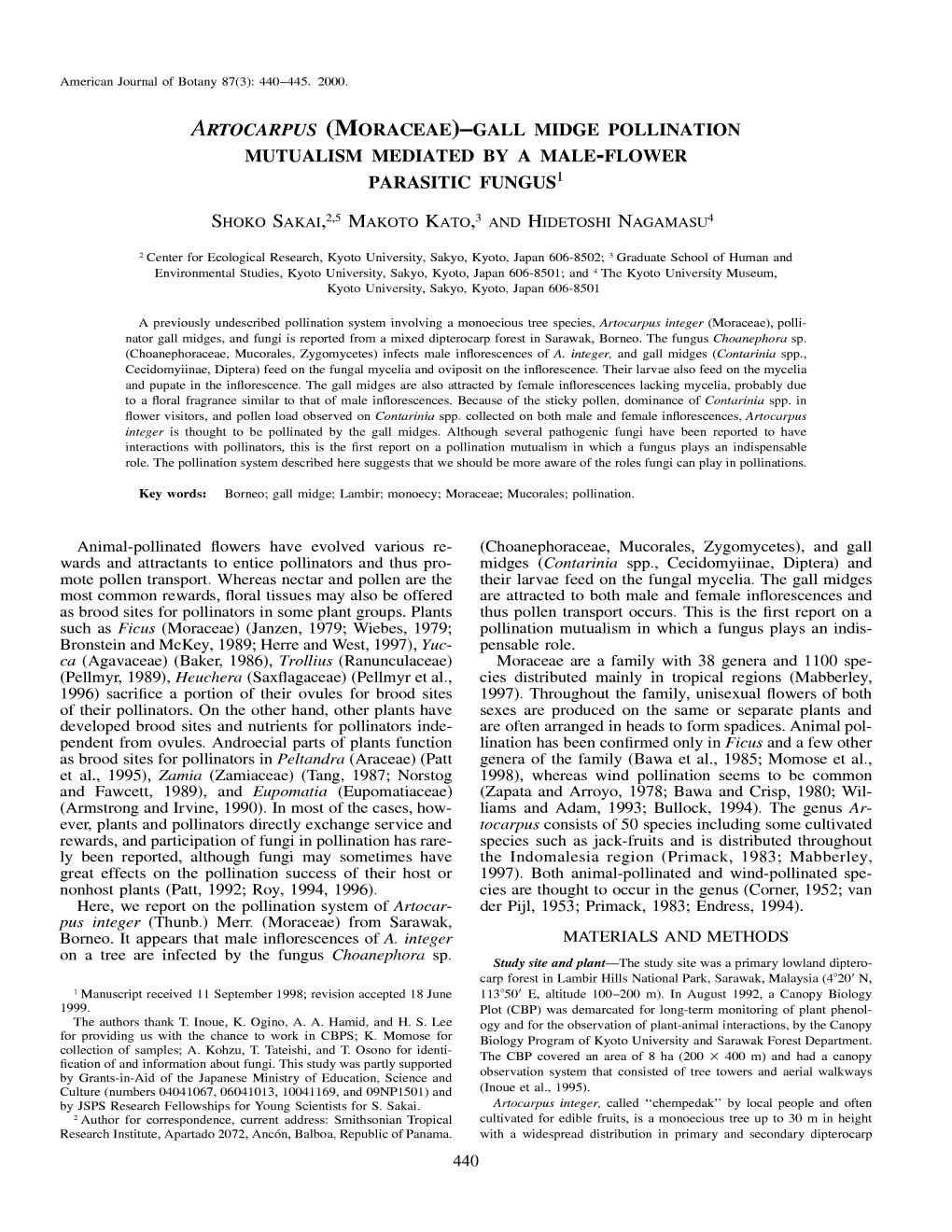 Artocarpus (Moraceae)-Gall Midge Pollination Mutualism Mediated by a Male-Flower Parasitic Fungus