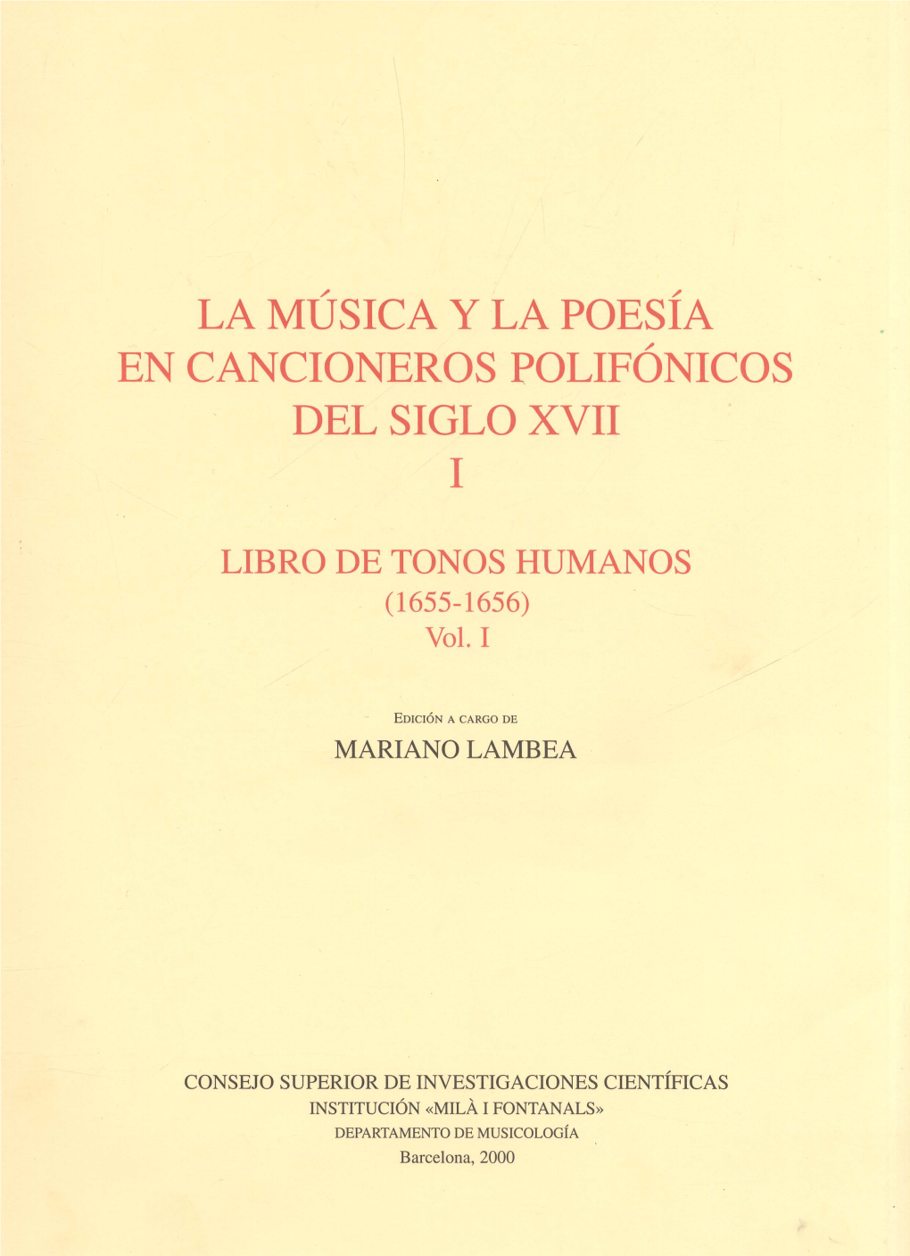 LIBRO DE TONOS HUMANOS (1655-1656) Vol
