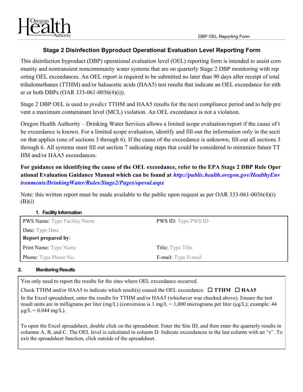 Stage 2 DBP: Operational Evaulation Levels Report Template