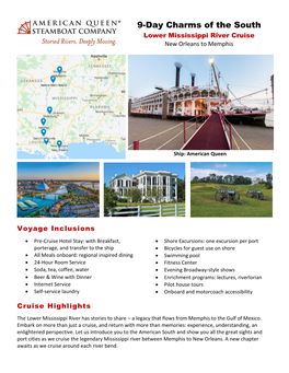 9-Day Charms of the South Lower Mississippi River Cruise New Orleans to Memphis