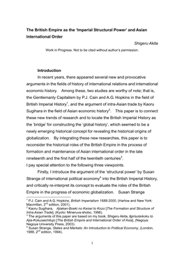 'Imperial Structural Power' and Asian International Order Shigeru Akita