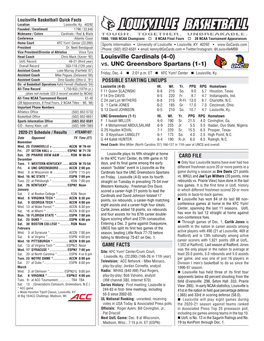 Louisville Cardinals (4-0) Vs. UNC Greensboro Spartans (1-1)