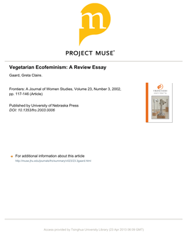 Vegetarian Ecofeminism: a Review Essay