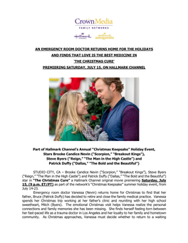 The Christmas Cure’ Premiering Saturday, July 15, on Hallmark Channel