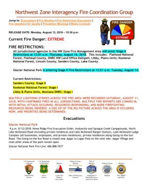 August 13, 2018 Northwest Zone Interagency Fire Coordination Group
