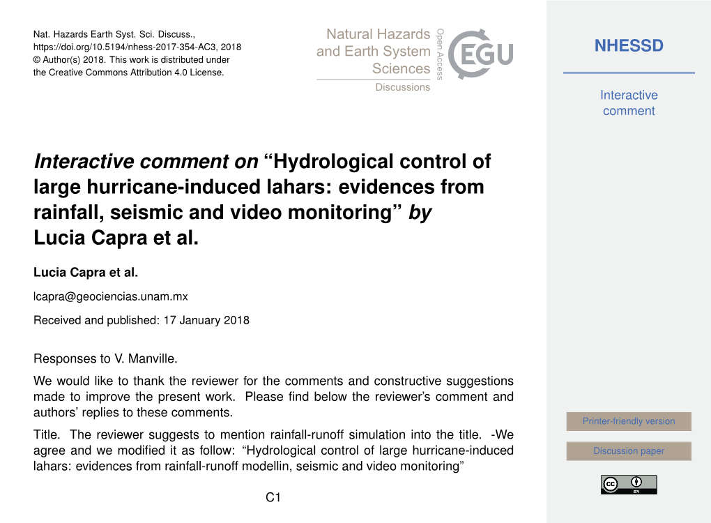 Hydrological Control of Large Hurricane-Induced Lahars: Evidences from Rainfall, Seismic and Video Monitoring” by Lucia Capra Et Al