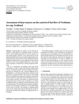 Assessment of Heat Sources on the Control of Fast Flow of Vestfonna Ice