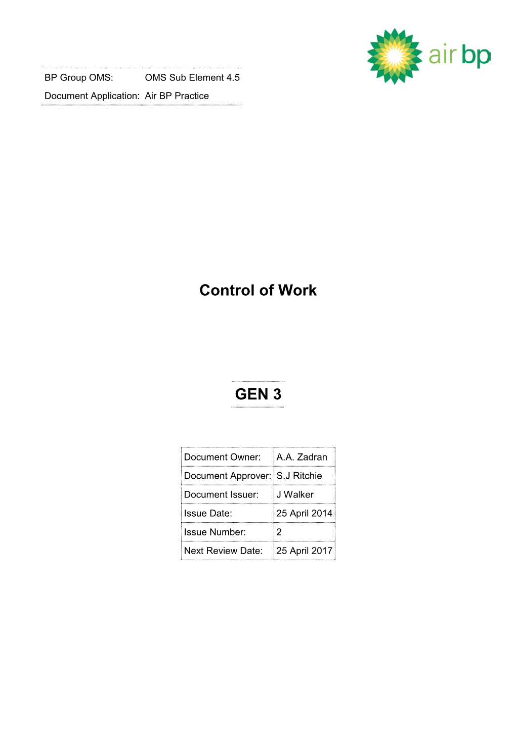 GEN 3 Control of Work