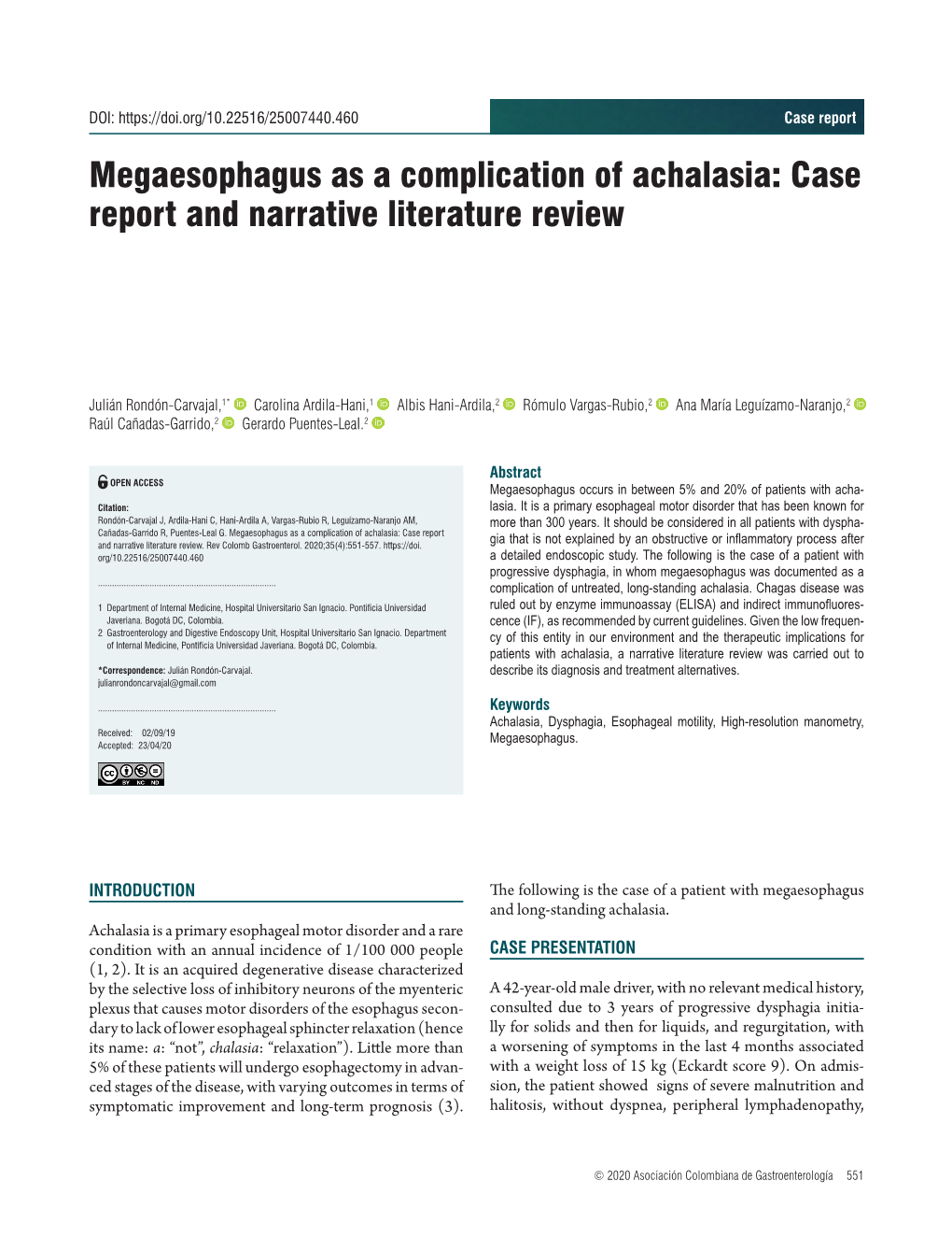 Megaesophagus As a Complication of Achalasia: Case Report and Narrative ...