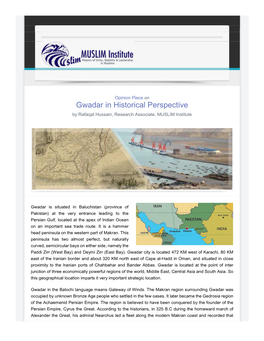 Gwadar in Historical Perspective by Rafaqat Hussain, Research Associate, MUSLIM Institute
