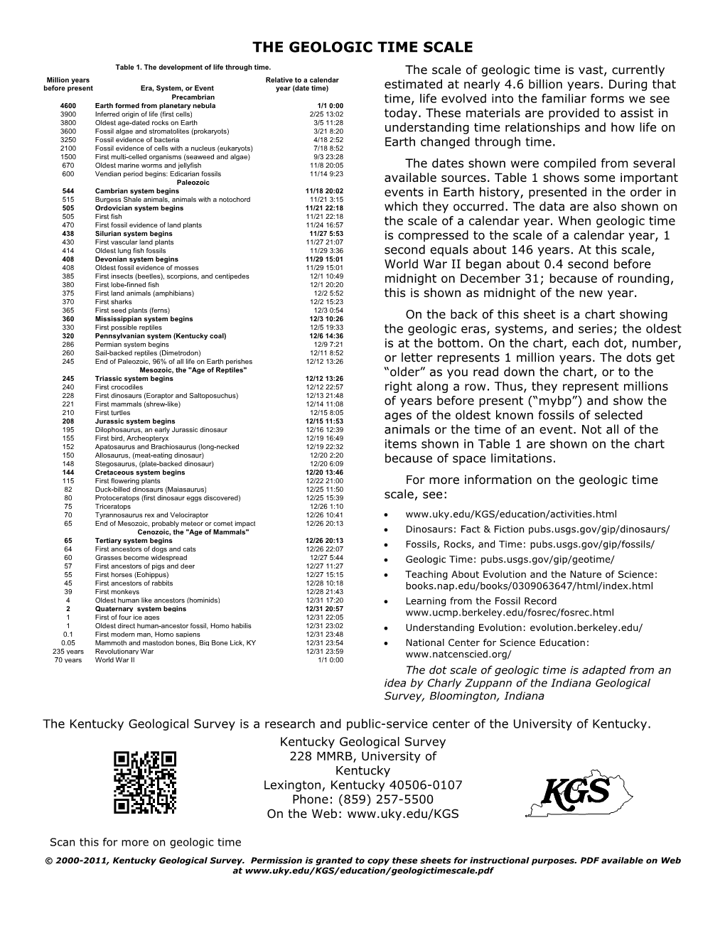 THE GEOLOGIC TIME SCALE Table 1