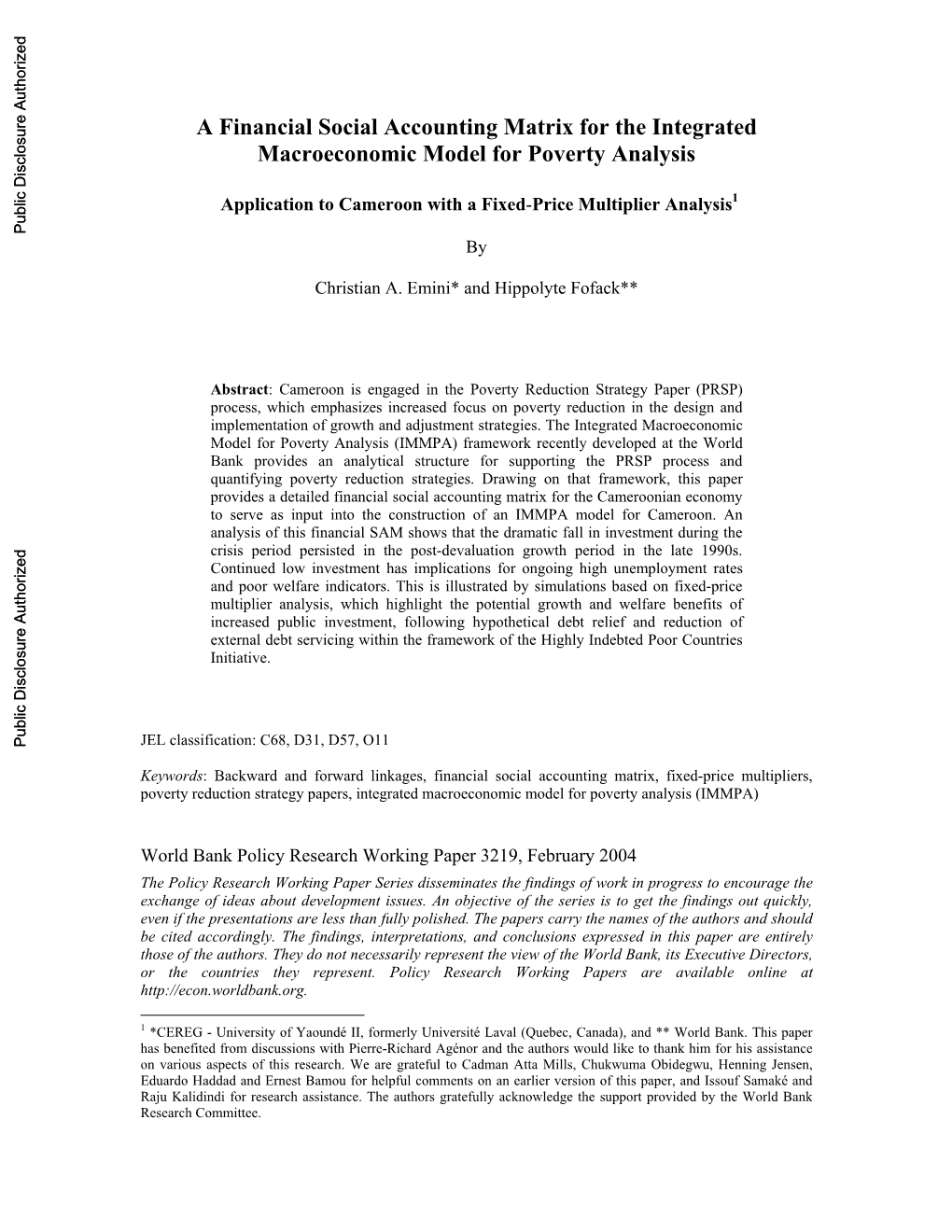 A Financial Social Accounting Matrix for the Integrated Macroeconomic Model for Poverty Analysis