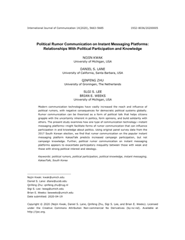 Political Rumor Communication on Instant Messaging Platforms: Relationships with Political Participation and Knowledge