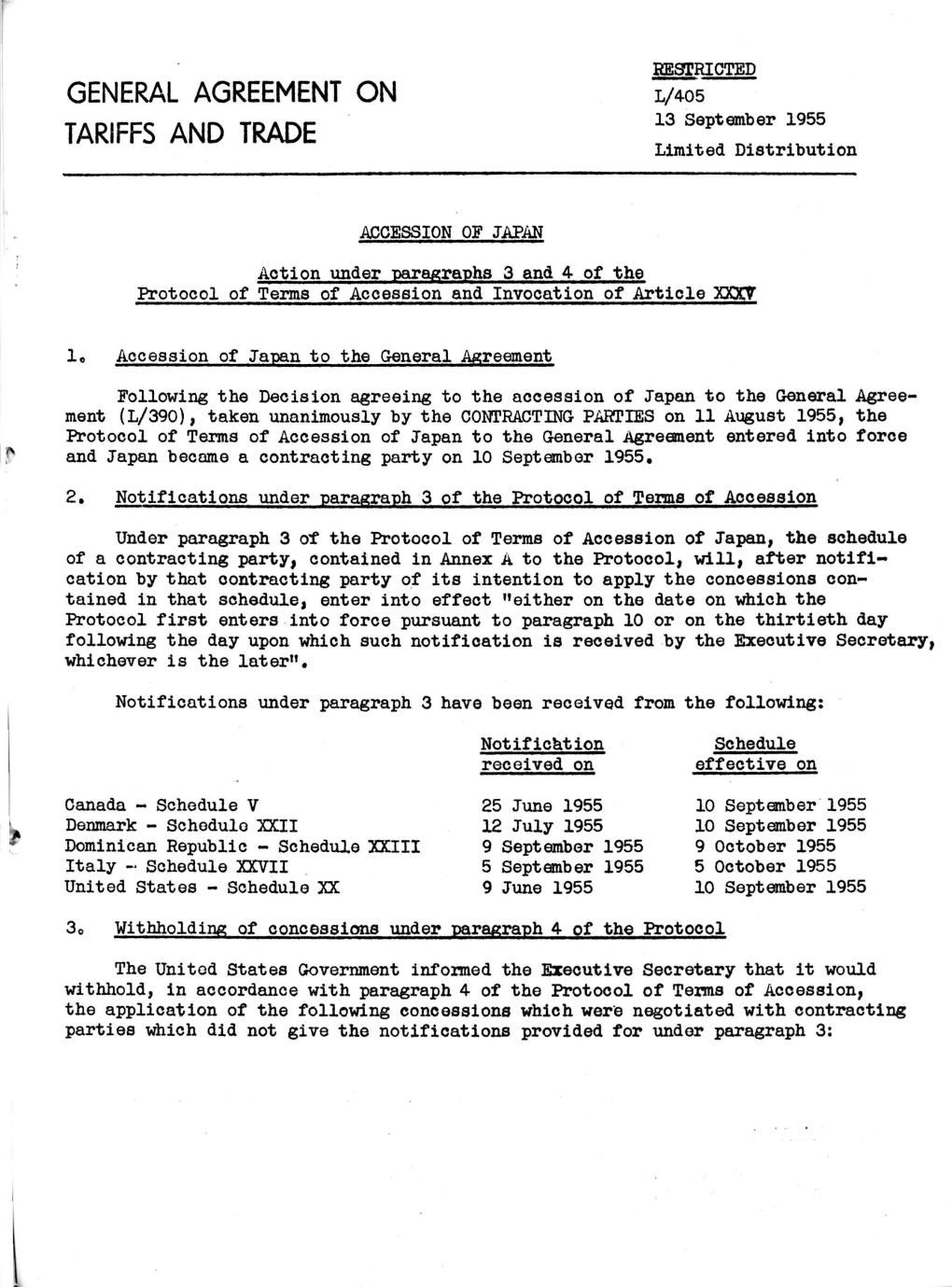 GENERAL AGREEMENT on V«S TARIFFS and TRADE F ""*" F55. Limited Distribution