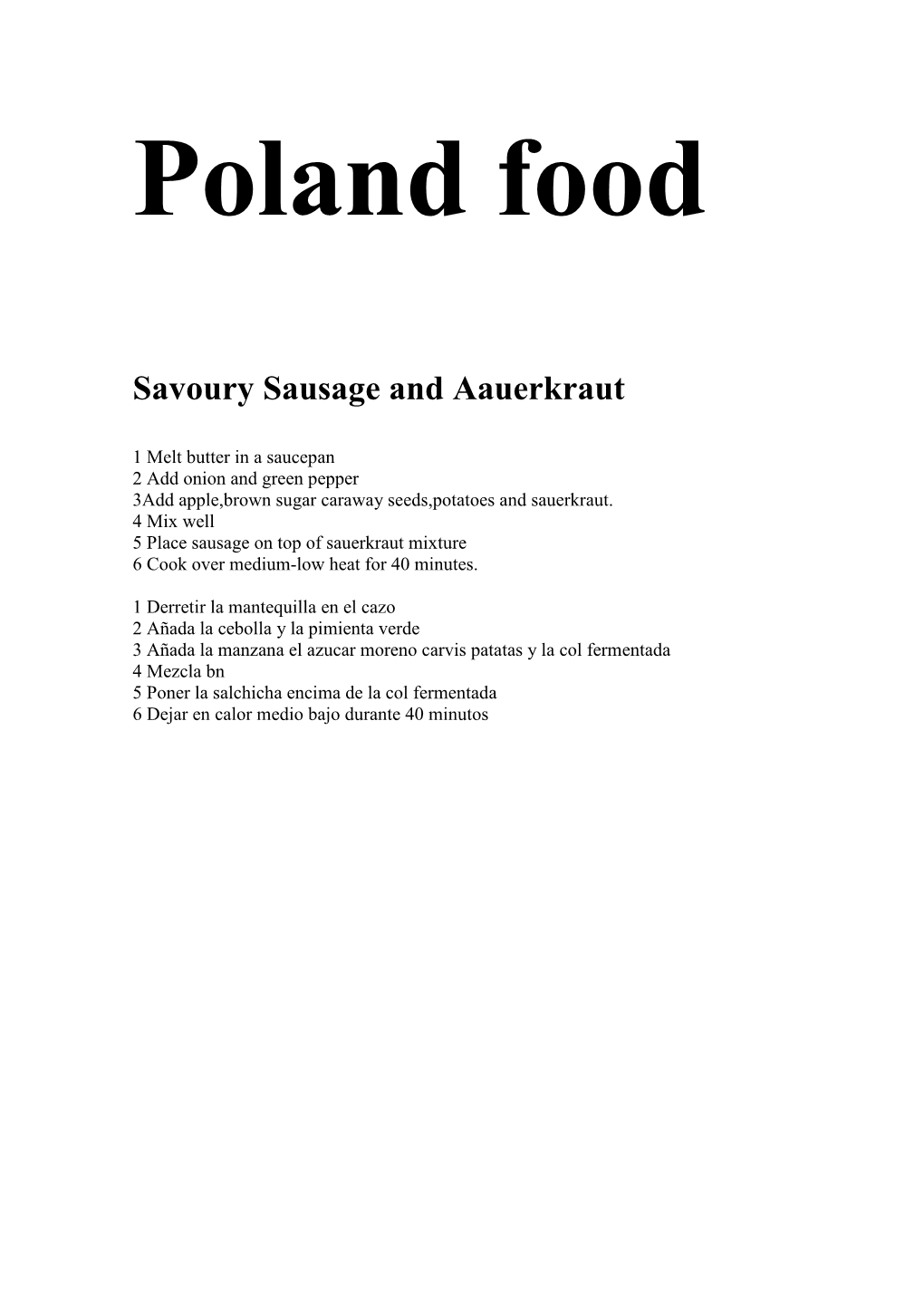 Savoury Sausage and Aauerkraut