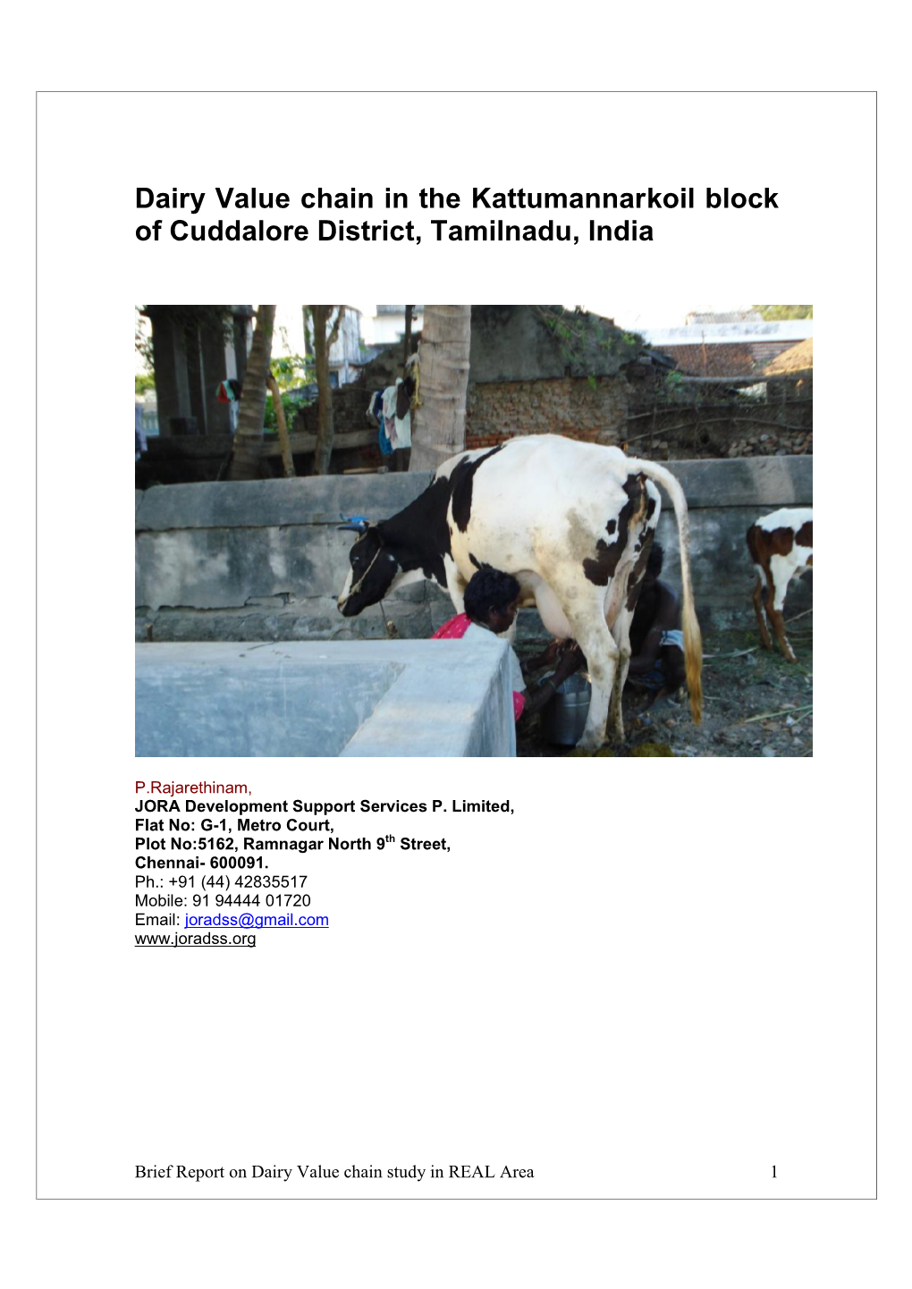 Dairy Value Chain in the Kattumannarkoil Block of Cuddalore District, Tamilnadu, India