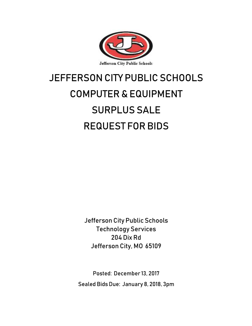 Jefferson City Public Schools Computer & Equipment Surplus Sale Request for Bids