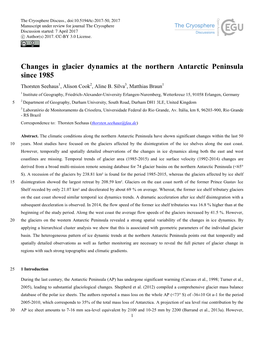 Changes in Glacier Dynamics at the Northern Antarctic Peninsula Since 1985 Thorsten Seehaus1, Alison Cook2, Aline B