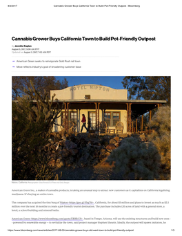 Cannabis Grower Buys California Town to Build Pot-Friendly Outpost - Bloomberg