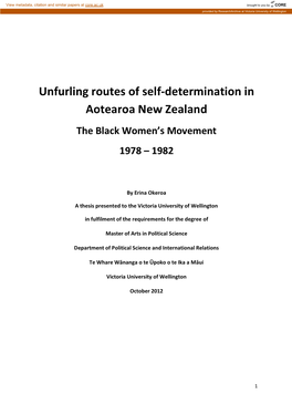 Unfurling Routes of Self-Determination in Aotearoa New Zealand the Black Women’S Movement 1978 – 1982