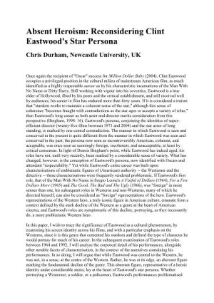 Reconsidering Clint Eastwood's Star Persona Chris Durham, Newcastle University, UK