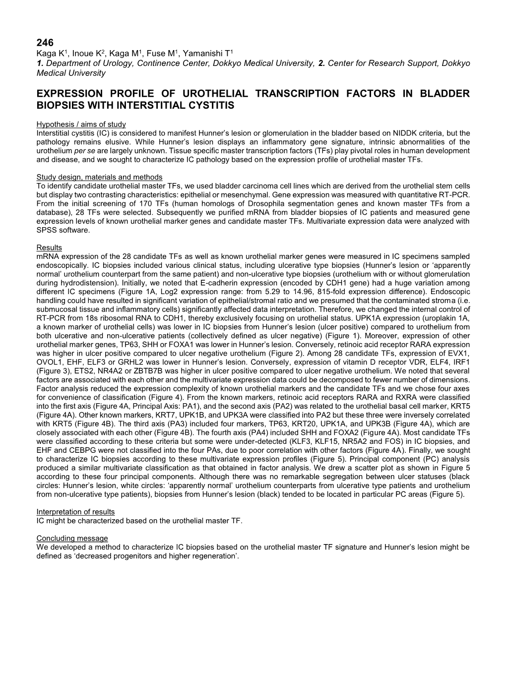 246 Expression Profile of Urothelial Transcription