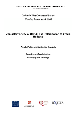 Jerusalem's 'City of David': the Politicisation of Urban Heritage