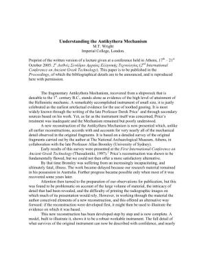 Understanding the Antikythera Mechanism M.T