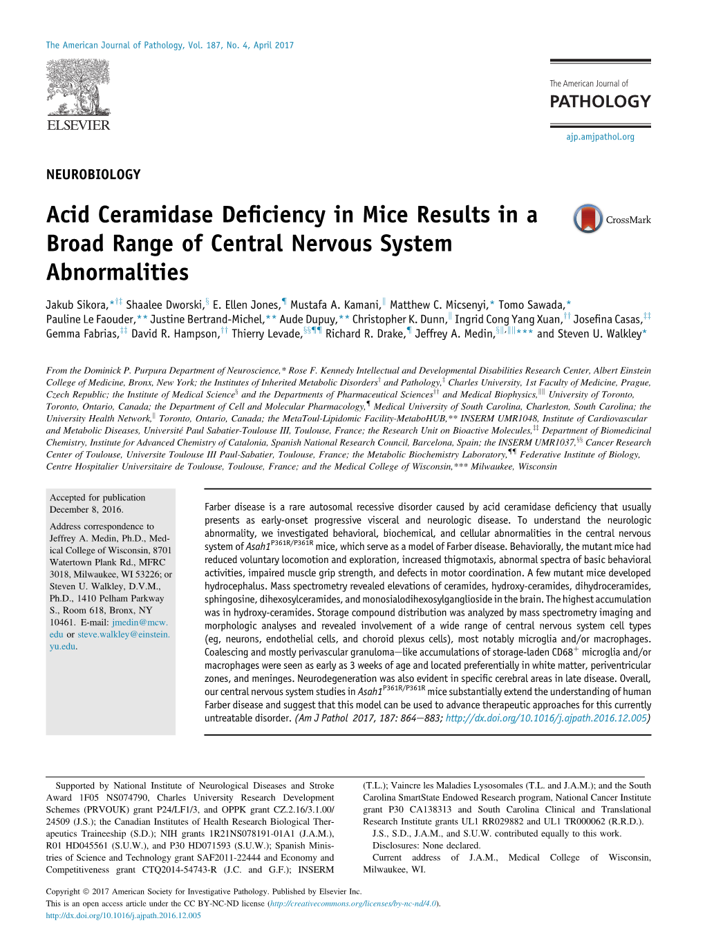 Acid Ceramidase Deficiency in Mice Results in a Broad Range Of